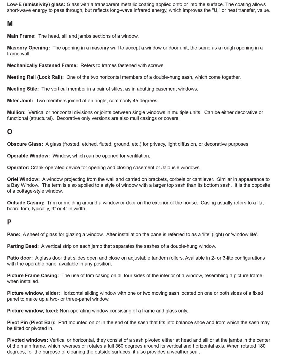 Polaris windows, patio doors, and entry doors glossary terms page 6